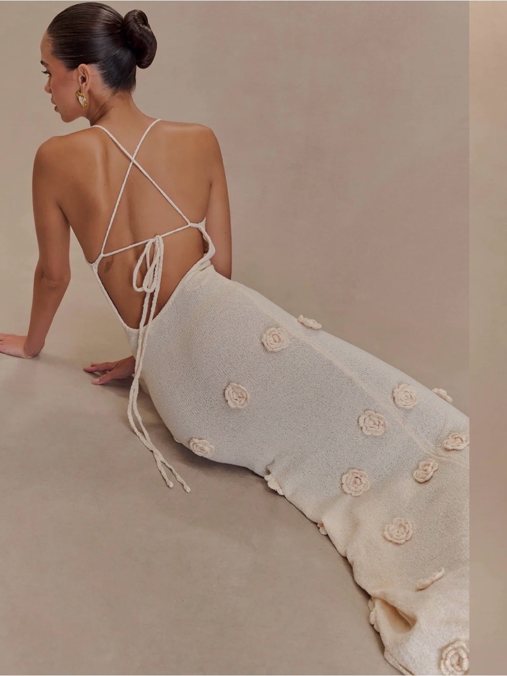 MESHKI Suki Knit Maxi Dress With Flowers - Nude - Picture 5 of 12